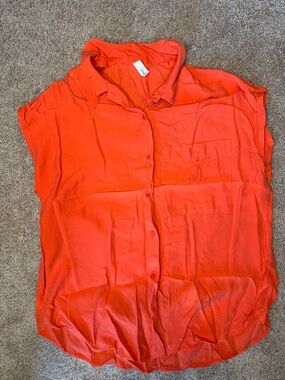 Mango Bright Orange Sleeveless Button-Down Shirt